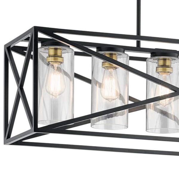 Modern chandelier with black metal frame and clear glass shades