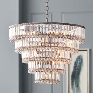 A chandelier with cascading crystals, creating a dazzling display of light.