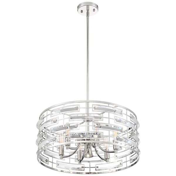 A Possini Euro Design Smart Polished Nickel Chandelier 20" Wide Modern Drum Clear Acrylic 6-Light Fixture for Dining Room House Foyer Kitchen Island.